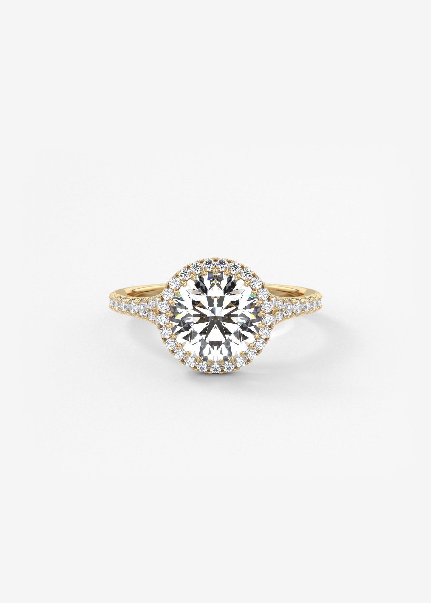 Round Halo & Pave , Split Shank Lab Grown Diamond Engagement Ring