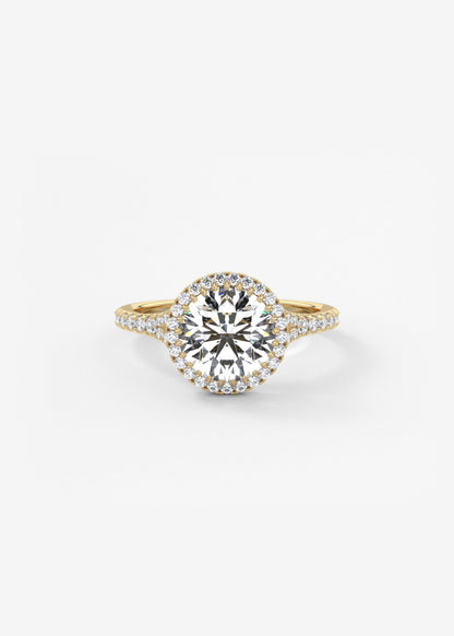 Round Halo & Pave , Split Shank Lab Grown Diamond Engagement Ring