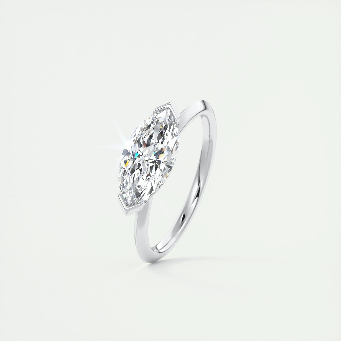 1.98 CT Marquise Half Bezel Solitaire Moissanite Engagement Ring