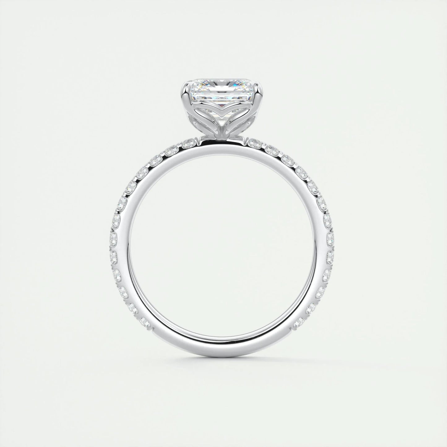 2.03 CT Asscher Cut Solitaire Pave Moissanite Engagement Ring