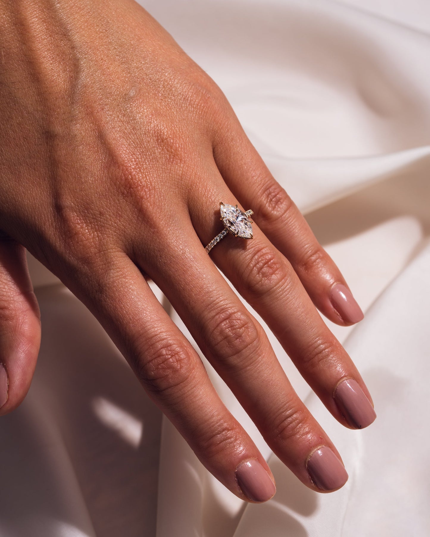 3.09 CT Marquise Cut Solitaire Moissanite Engagement Ring With Hidden Halo Setting