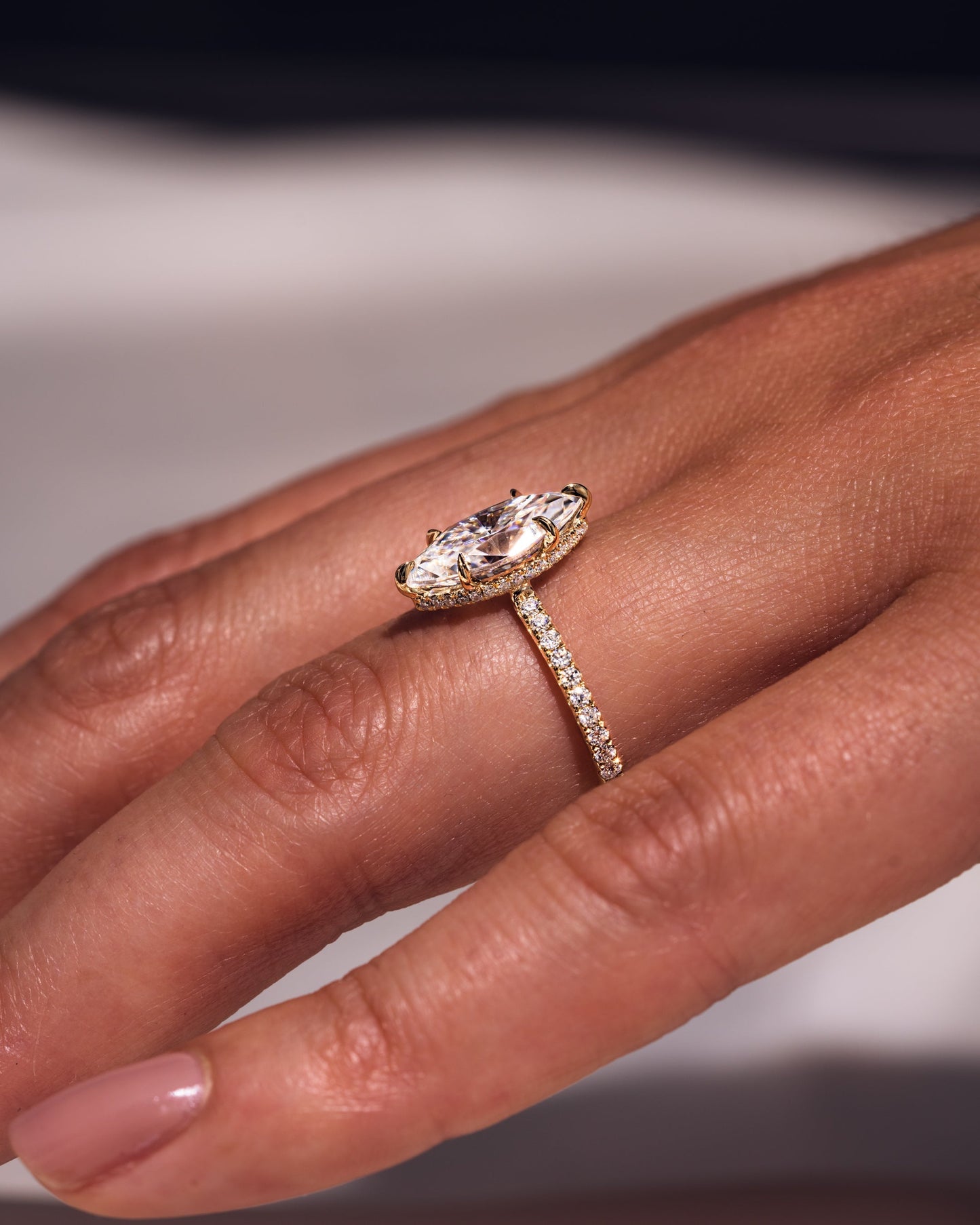 3.09 CT Marquise Cut Solitaire Moissanite Engagement Ring With Hidden Halo Setting