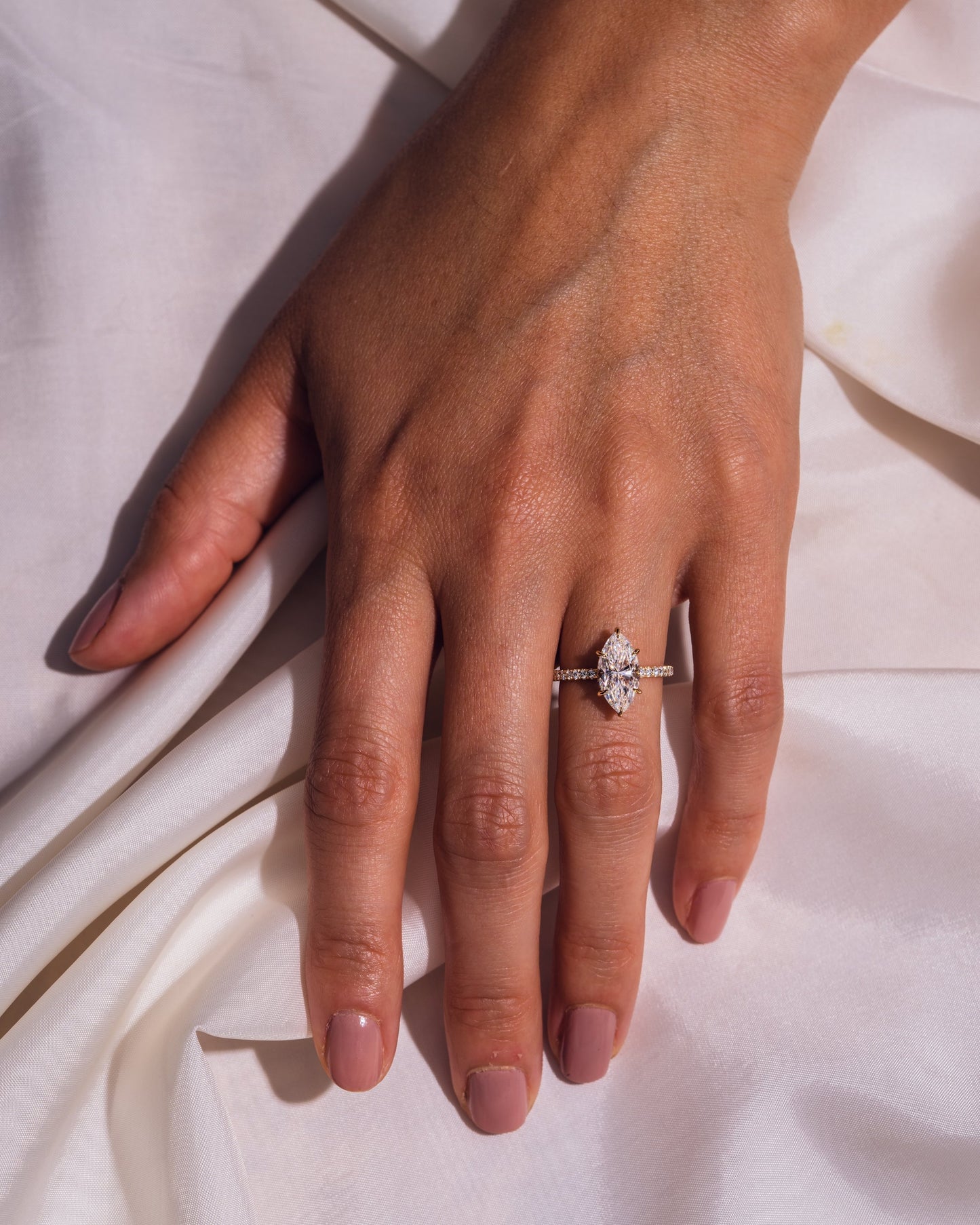 3.09 CT Marquise Cut Solitaire Moissanite Engagement Ring With Hidden Halo Setting