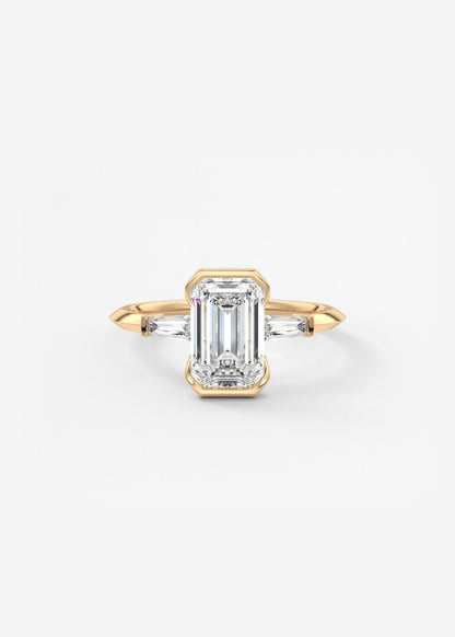 Emerald Three Stone Lab Grown Diamond Engagement Ring