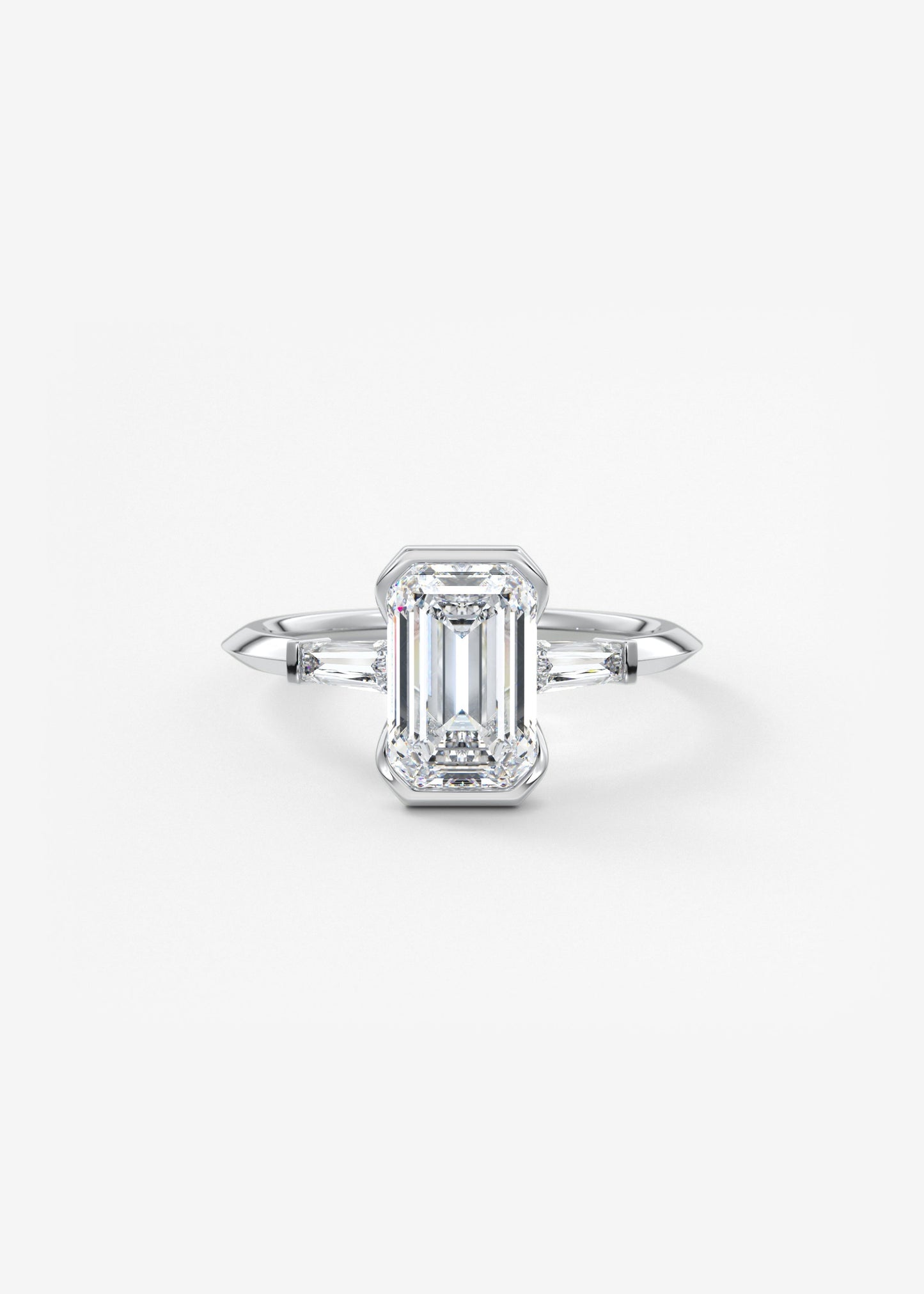 Emerald Three Stone Lab Grown Diamond Engagement Ring