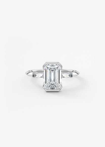 Emerald Three Stone Lab Grown Diamond Engagement Ring