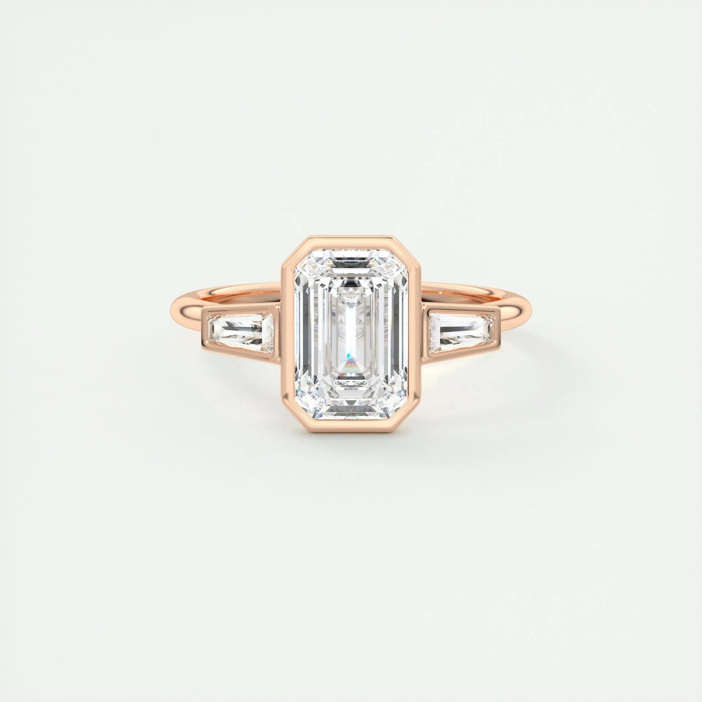 2.30 CT Emerald Cut Bezel 3 Stone Moissanite Engagement Ring