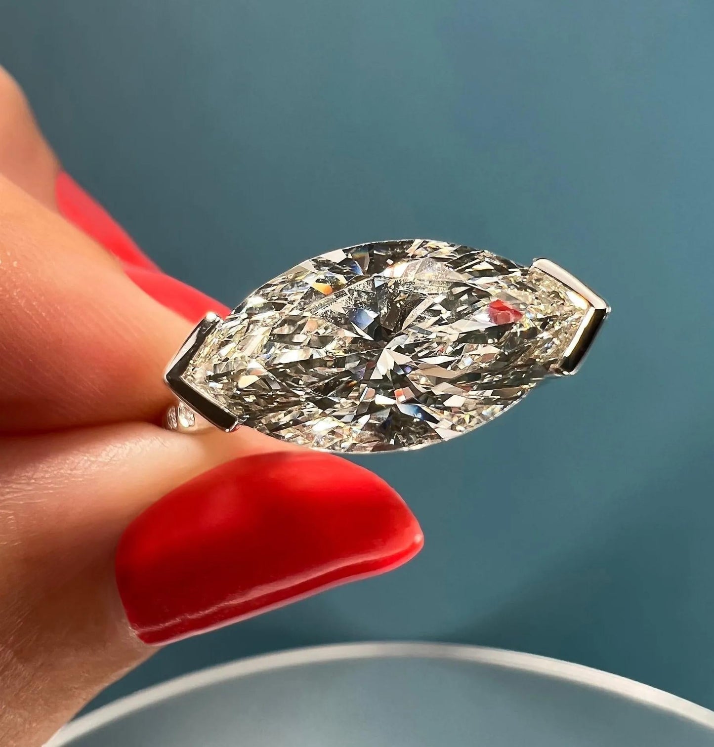 1.98 CT Marquise Half Bezel Solitaire Moissanite Engagement Ring