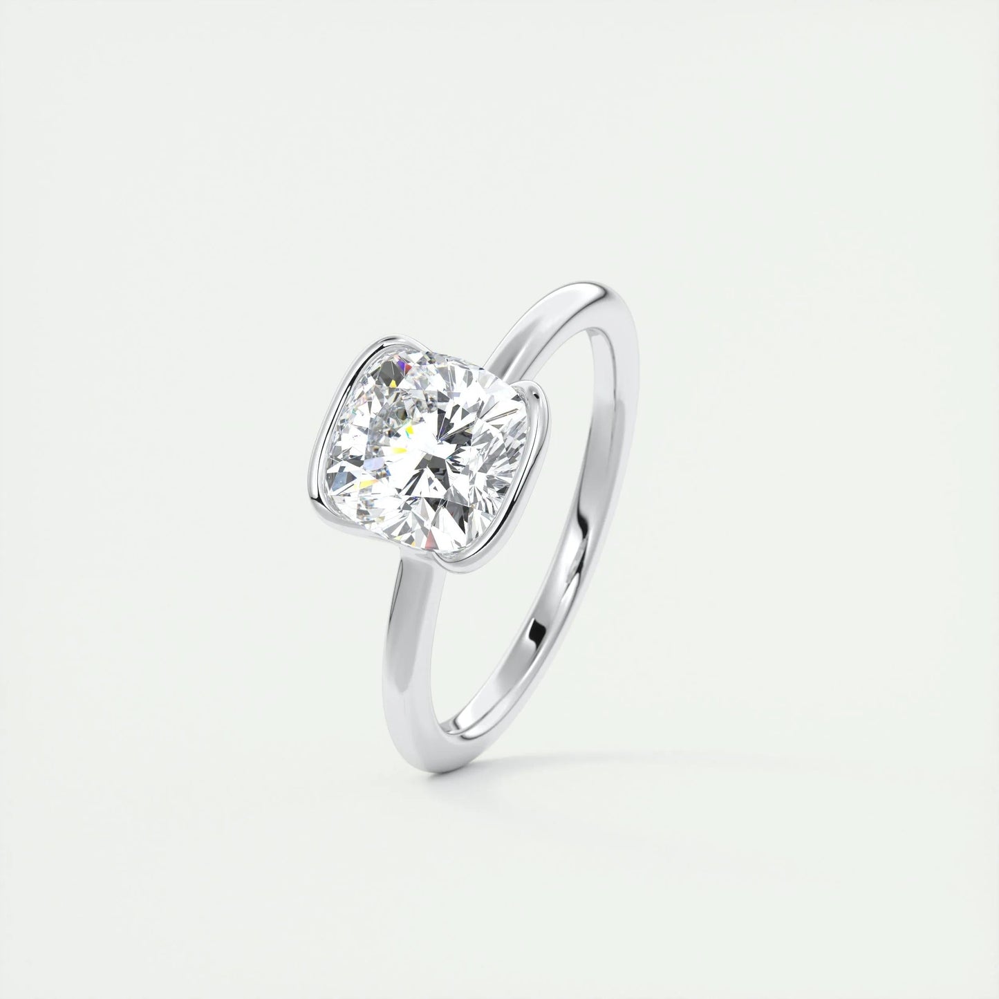 2.15 CT Cushion Half Bezel Solitaire Moissanite Engagement Ring