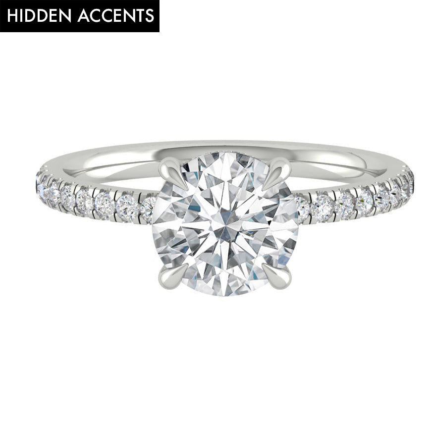 1.85 CT Round Cut Hidden Halo Pave Moissanite Engagement Ring