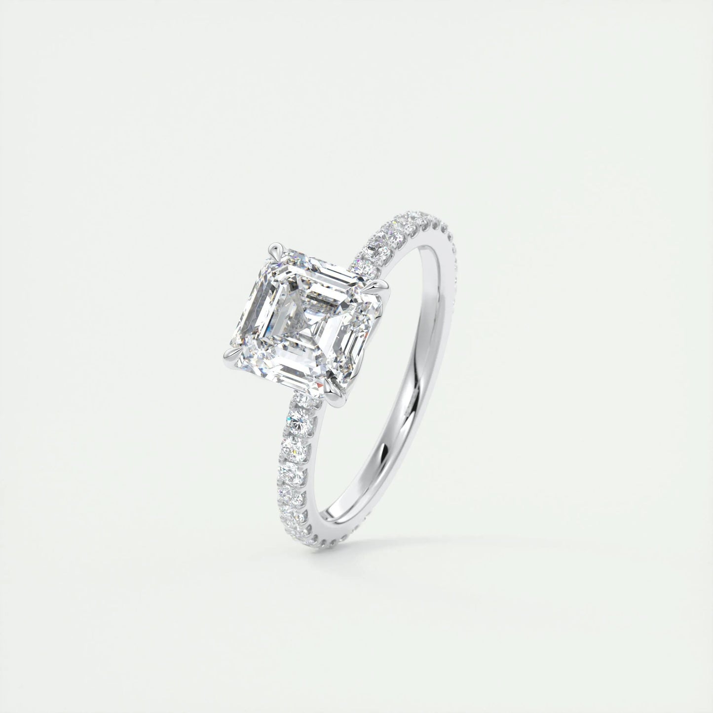 2.03 CT Asscher Cut Solitaire Pave Moissanite Engagement Ring