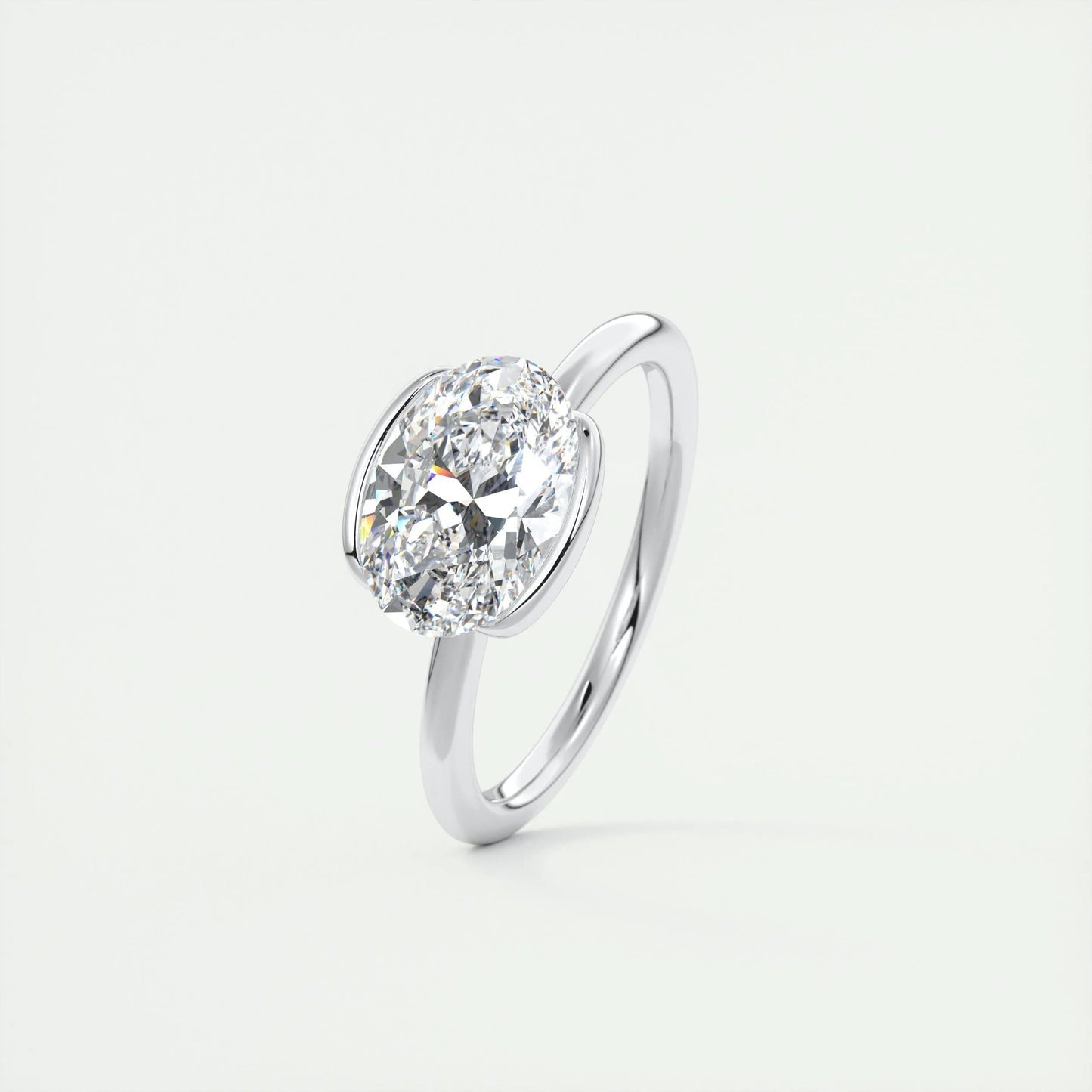 1.91 CT Oval Half Bezel Solitaire Moissanite Engagement Ring