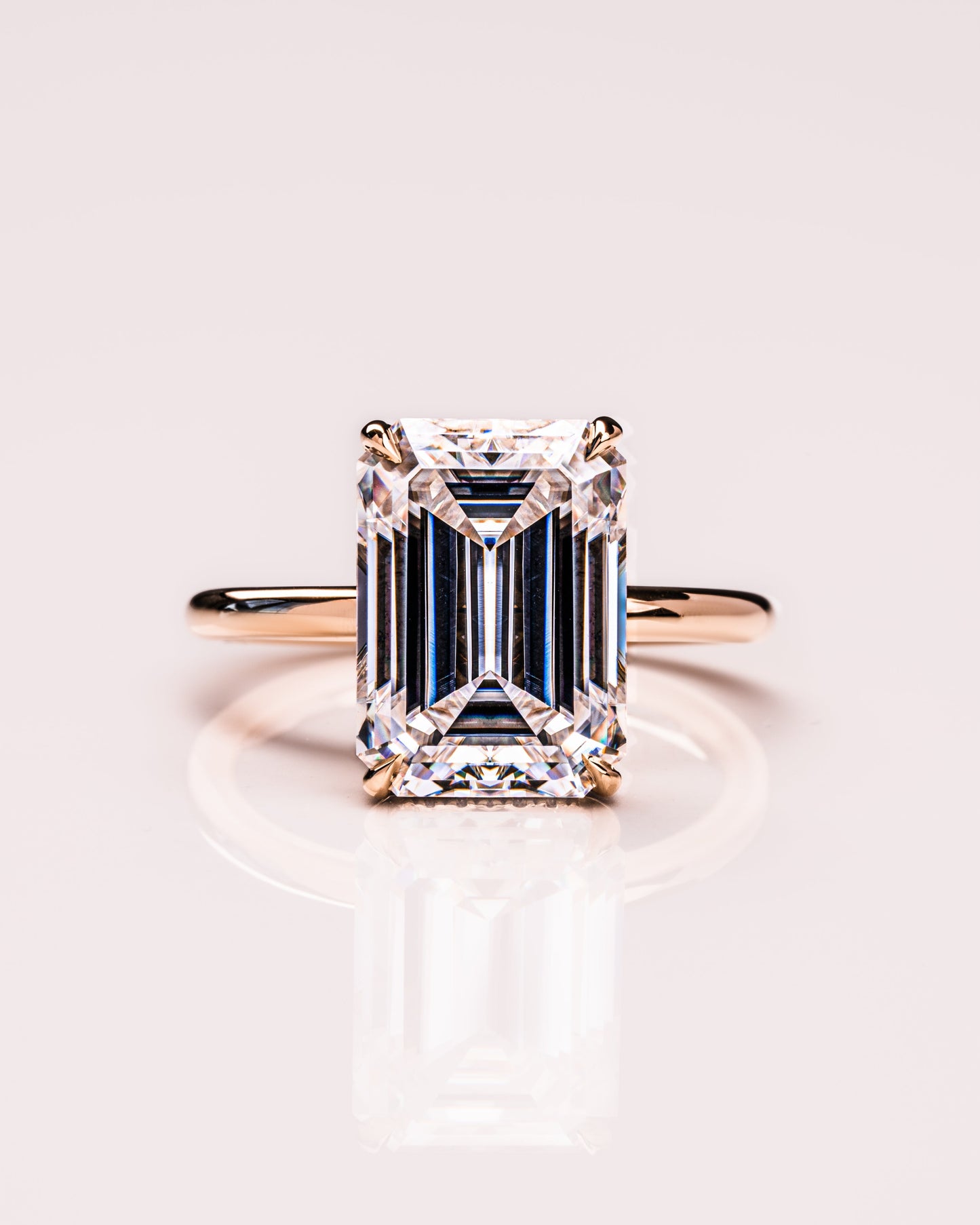 8.0 CT Emerald Cut Solitaire Hidden Halo Moissanite Engagement Ring