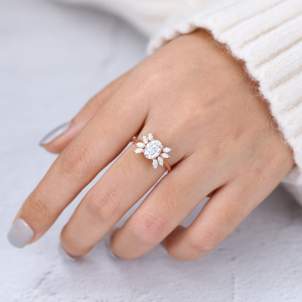 1.33 CT Oval Shaped Moissanite Cluster Engagement Ring