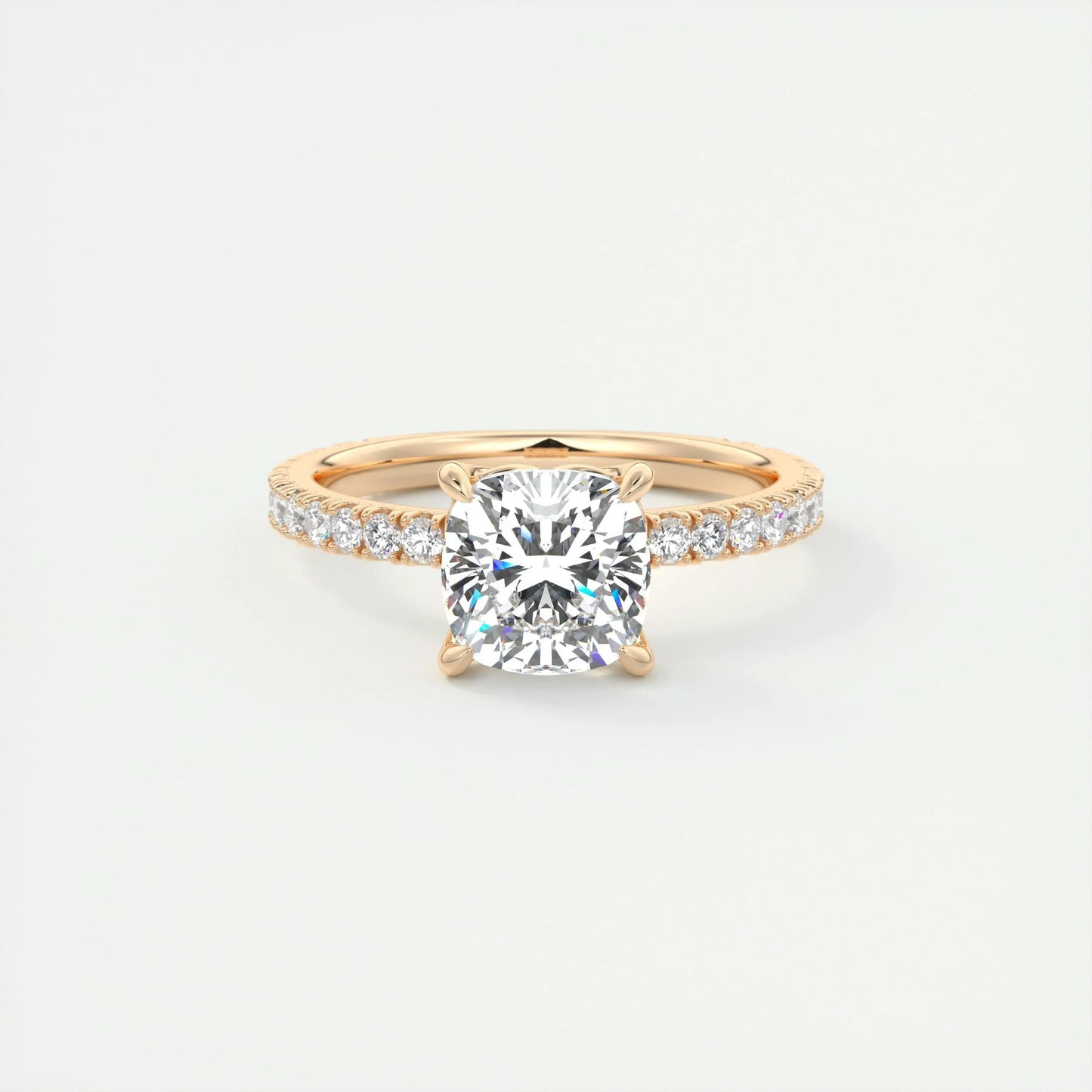 2.15 CT Cushion Cut Solitaire Pave Moissanite Engagement Ring