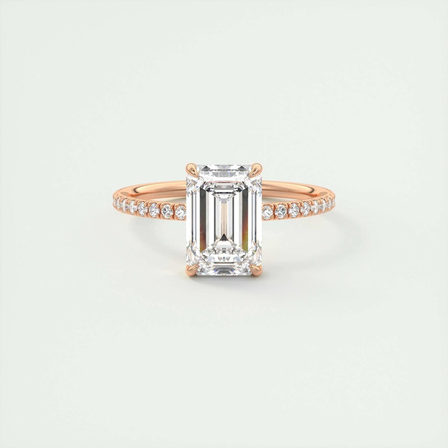 1.91 CT Emerald Cut Solitaire Pave Moissanite Engagement Ring