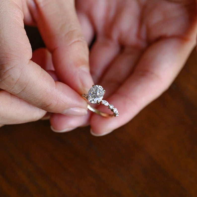 Stunning 1.0 - 2.0 CT Oval Moissanite Engagement Ring with Pave & Hidden Halo Design 2