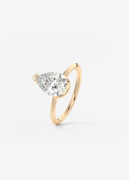 Pear Half Bezel Lab Grown Diamond Engagement Ring