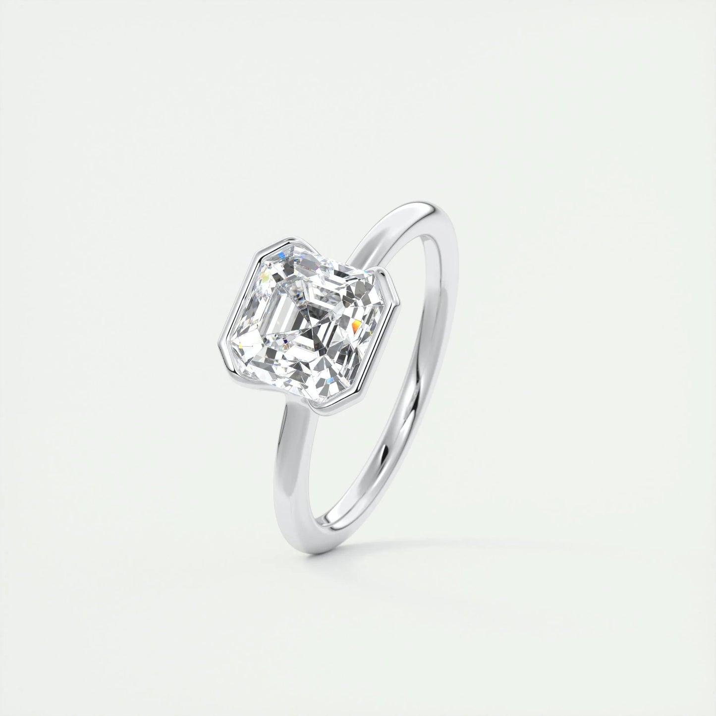 2.03 CT Asscher Half Bezel Solitaire Moissanite Engagement Ring