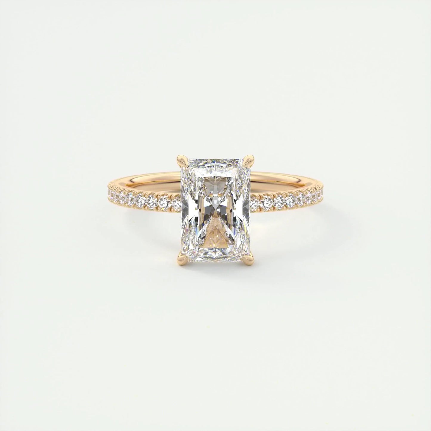 2.10 CT Radiant Solitaire Pave Moissanite Engagement Ring