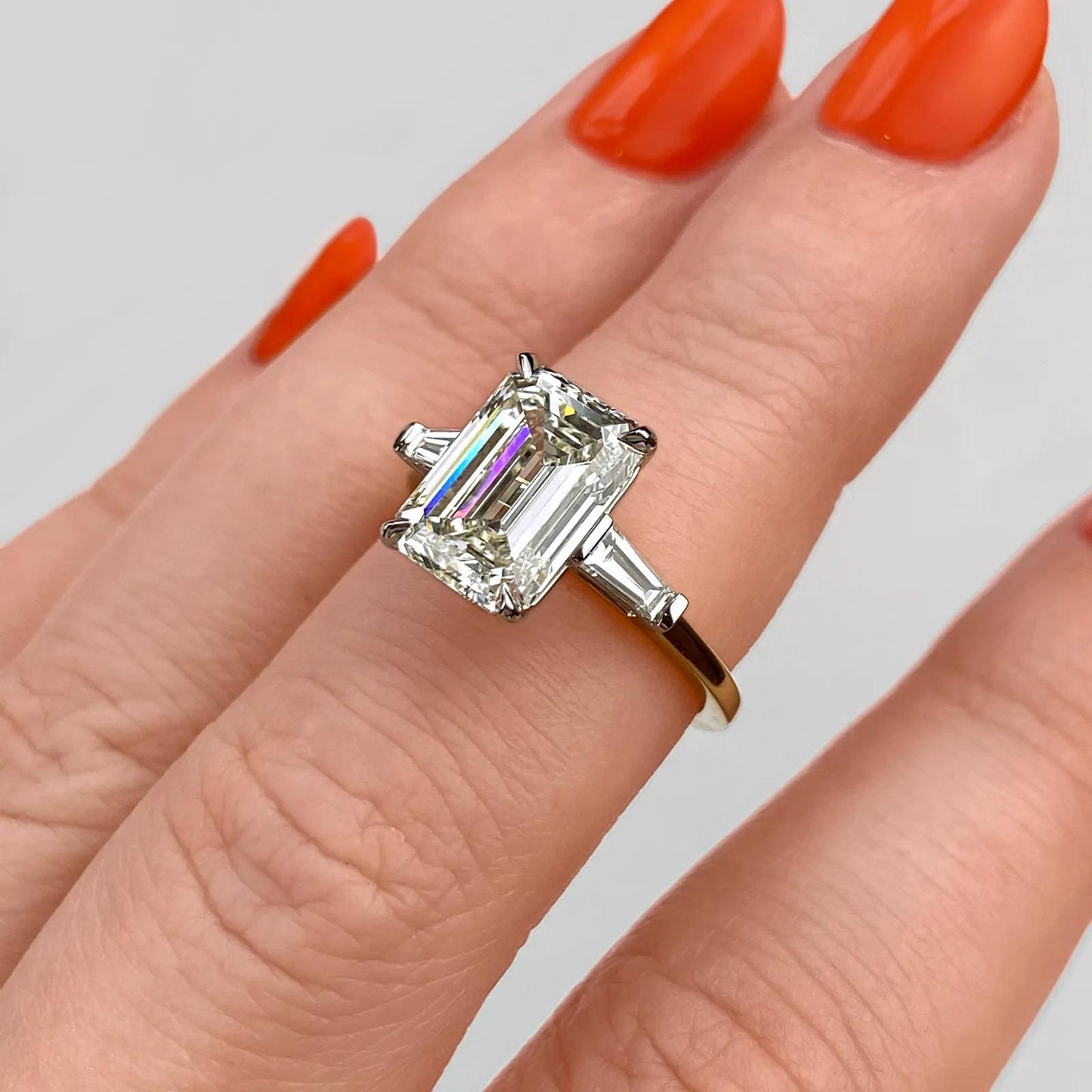 1.91 CT Emerald Cut Three Stone Moissanite Engagement Ring