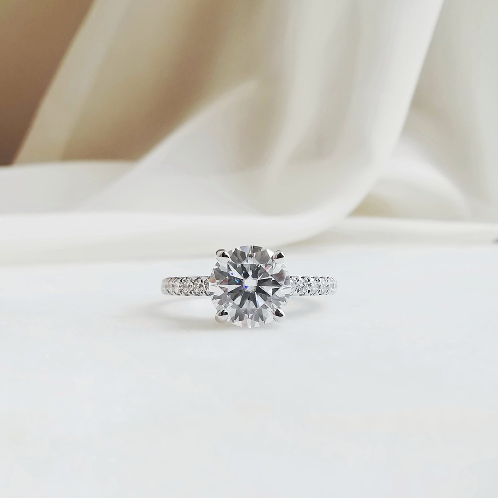 1.50 CT Round Shaped Moissanite Pave Setting Engagement Ring