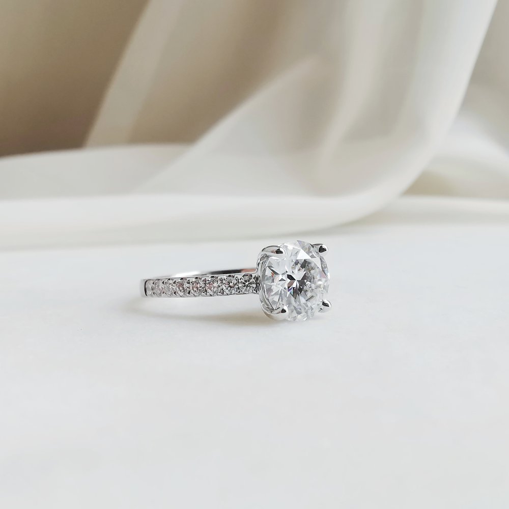 1.50 CT Round Shaped Moissanite Pave Setting Engagement Ring