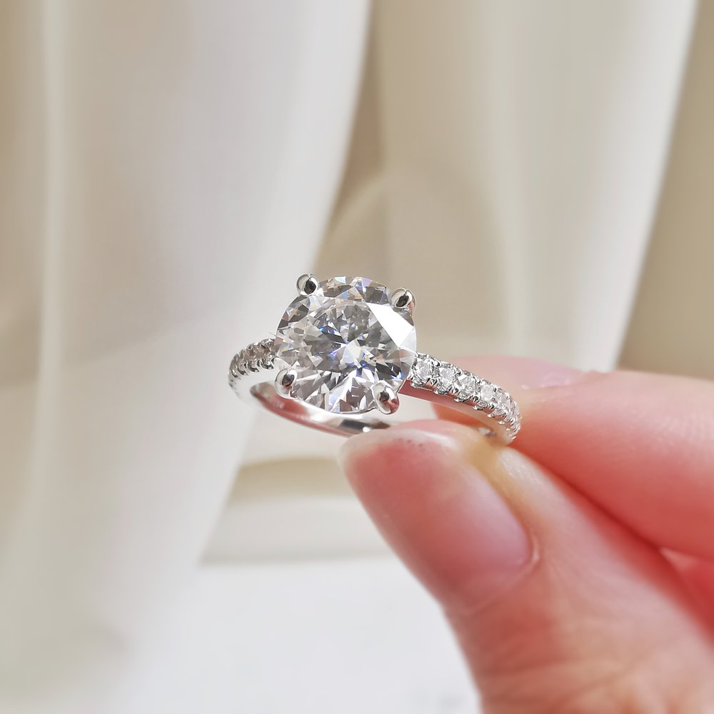 1.50 CT Round Shaped Moissanite Pave Setting Engagement Ring