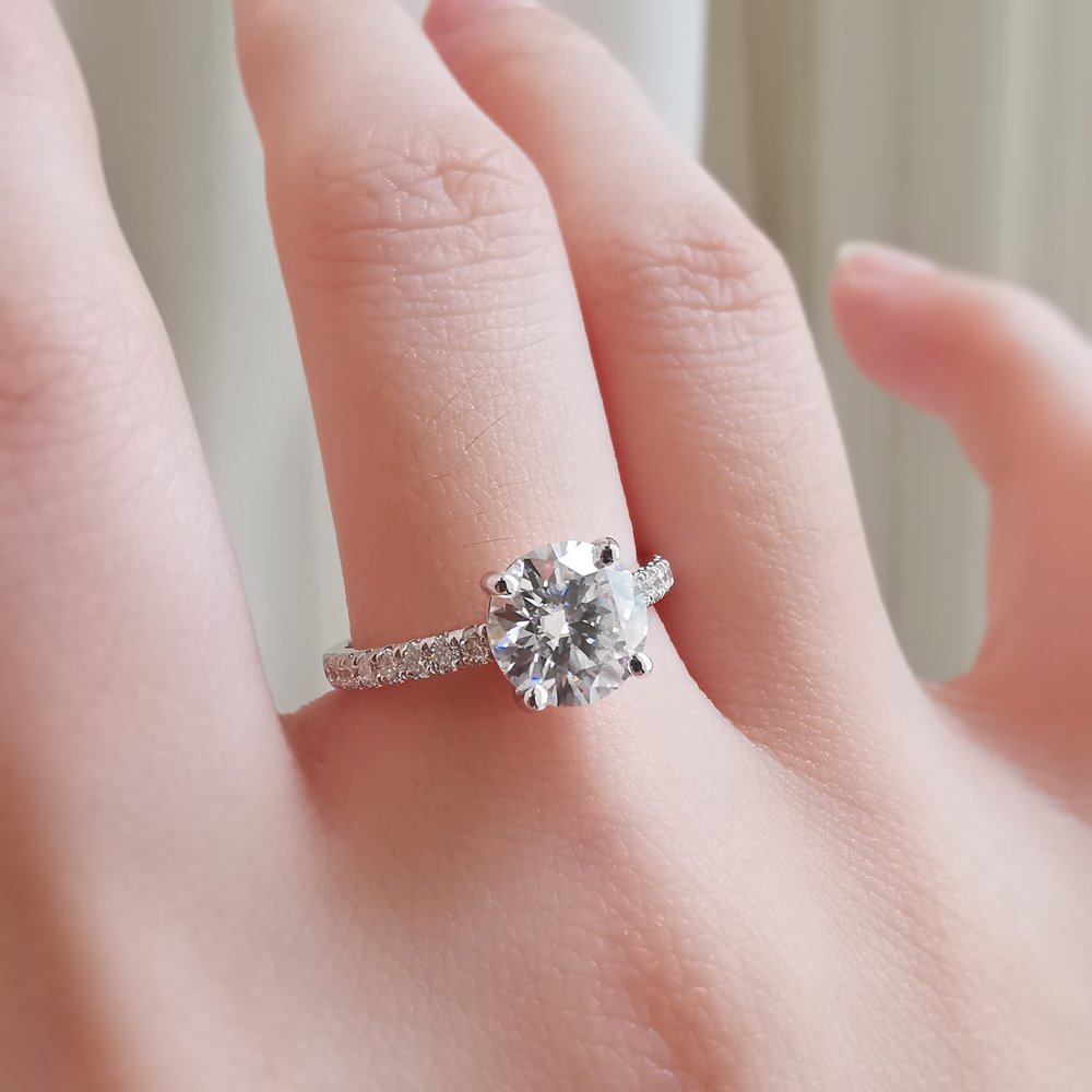 1.50 CT Round Shaped Moissanite Pave Setting Engagement Ring