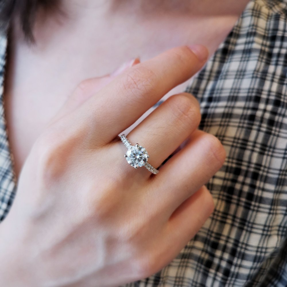 1.50 CT Round Shaped Moissanite Pave Setting Engagement Ring