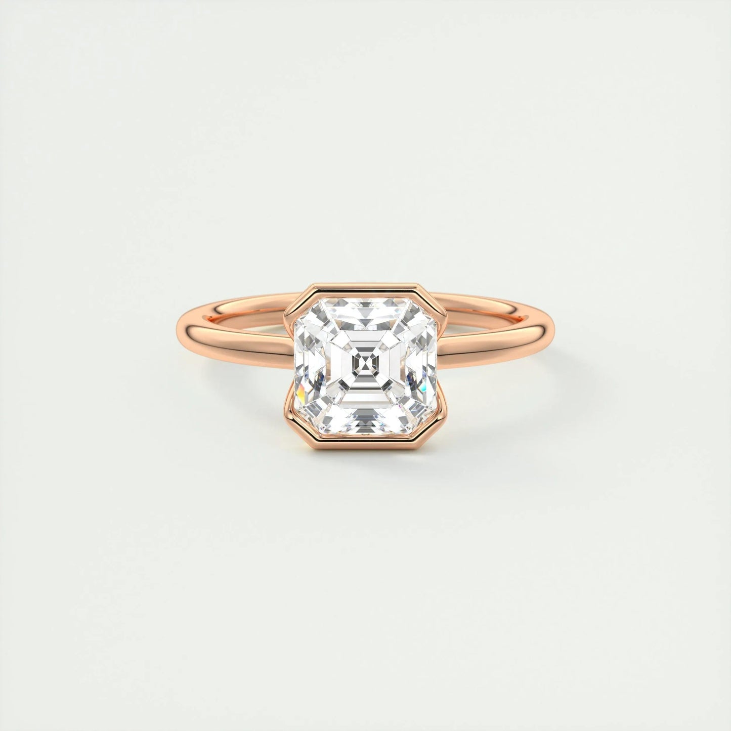 2.03 CT Asscher Half Bezel Solitaire Moissanite Engagement Ring