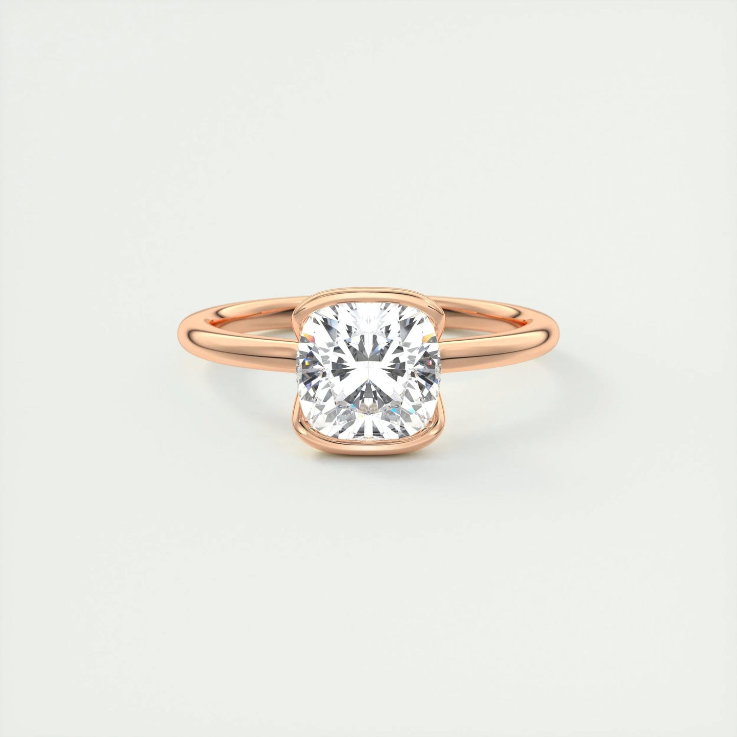 2.15 CT Cushion Half Bezel Solitaire Moissanite Engagement Ring