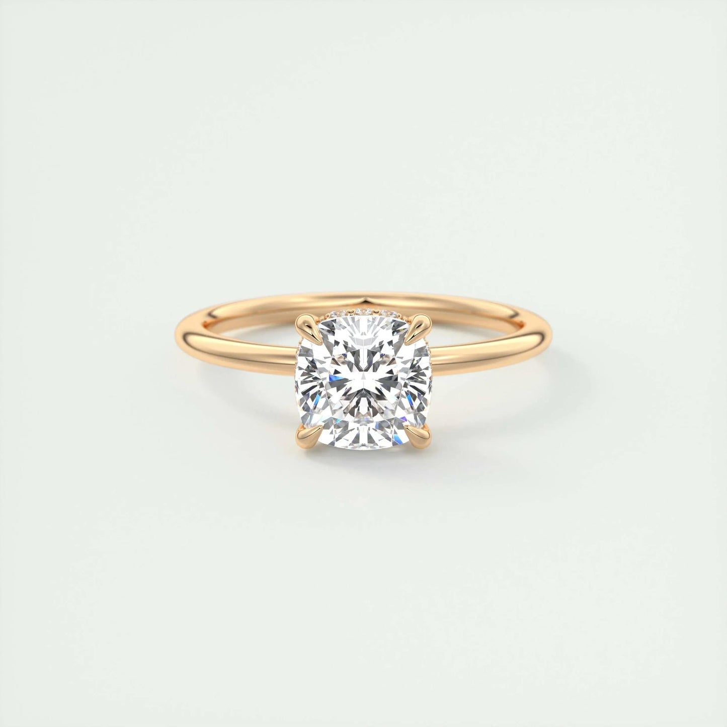 2.15 CT Cushion Solitaire Hidden Halo Moissanite Engagement Ring