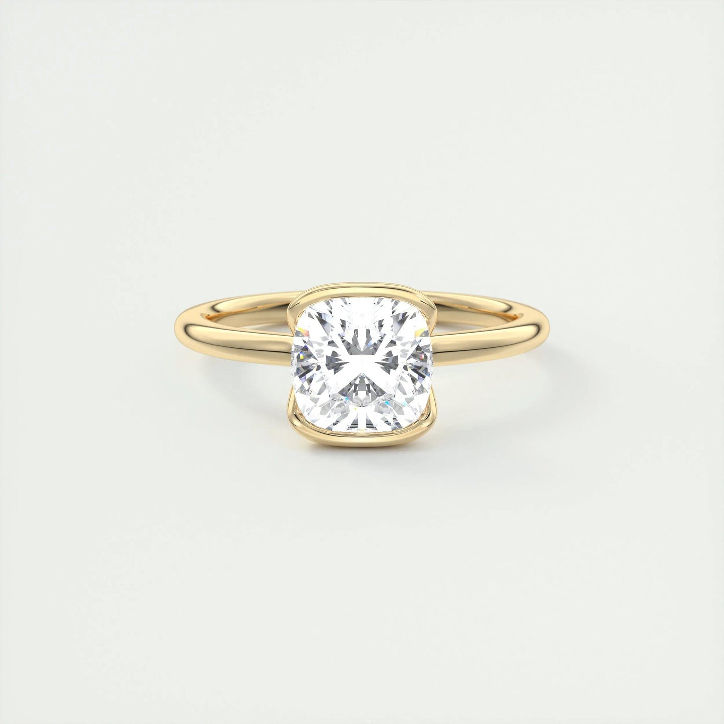 2.15 CT Cushion Half Bezel Solitaire Moissanite Engagement Ring