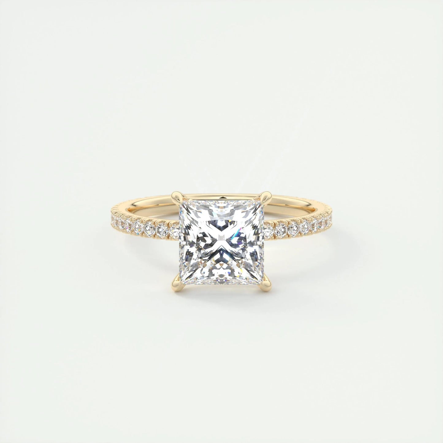 2.08 CT Princess Solitaire Pave Moissanite Engagement Ring