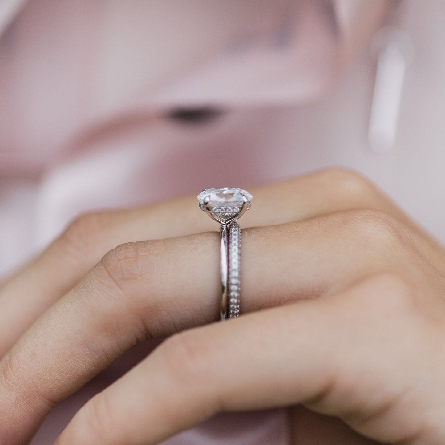 2.1 CT Oval Hidden Halo Lab Grown Diamond Engagement Ring