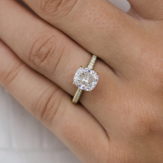 2 CT Cushion Hidden Halo & Pave Moissanite Engagement Ring