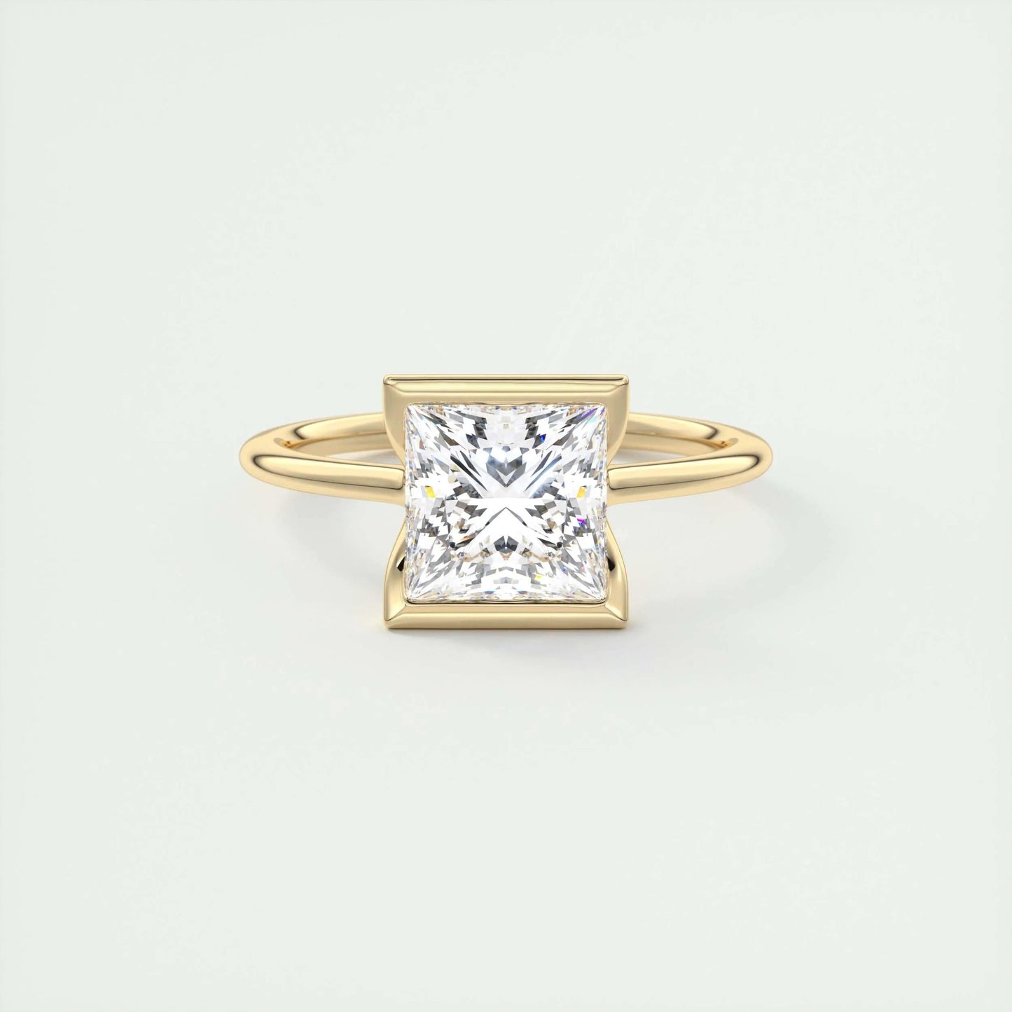 2.08 CT Princess Solitaire  Half Bezel Moissanite Engagement Ring