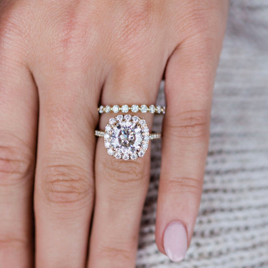 4.0 CT Cushion Halo & Pave Moissanite Engagement Ring