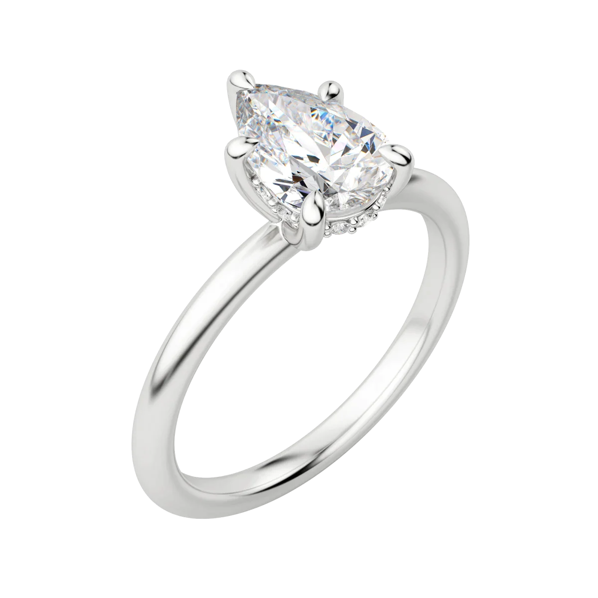 1.33 CT Pear Solitaire Moissanite Engagement Ring With Hidden Halo Setting