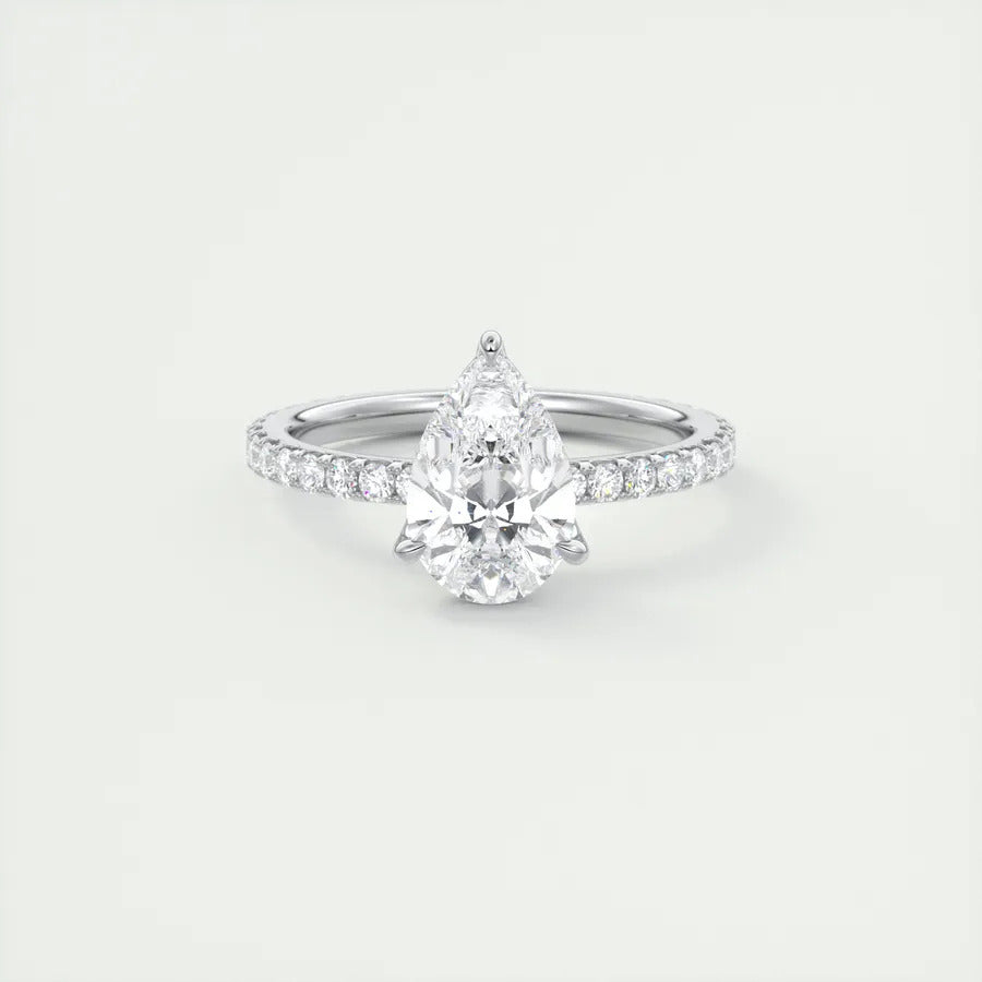 1.93 CT Pear Solitaire Pave Moissanite Engagement Ring