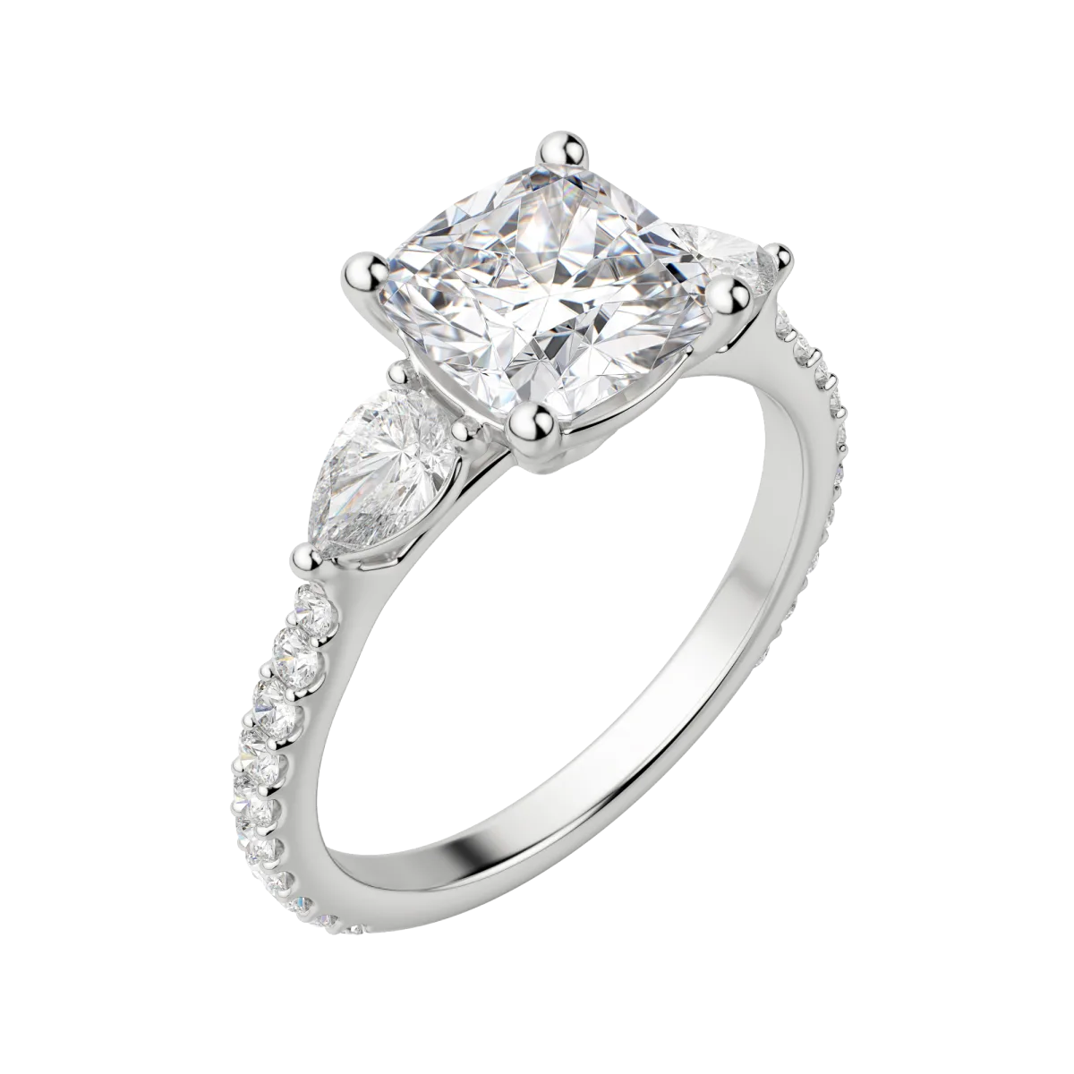 2.54 CT Cushion 3 Stone Moissanite Engagement Ring