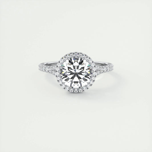 2.0 CT Round Halo Split Shank Moissanite Engagement Ring