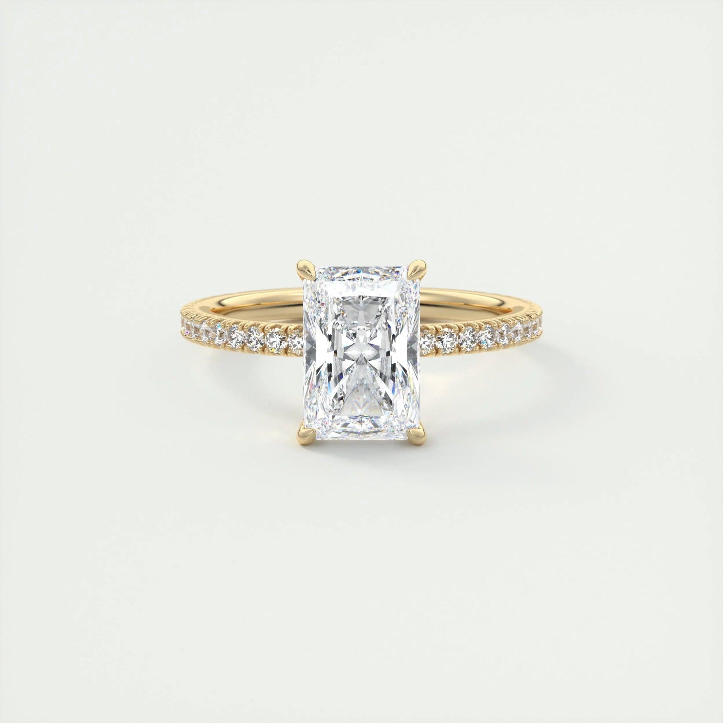 2.10 CT Radiant Solitaire Pave Moissanite Engagement Ring