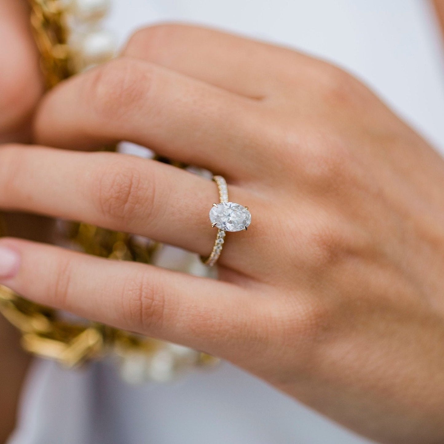 1.85 CT Oval Pave Lab Grown Diamond Engagement Ring