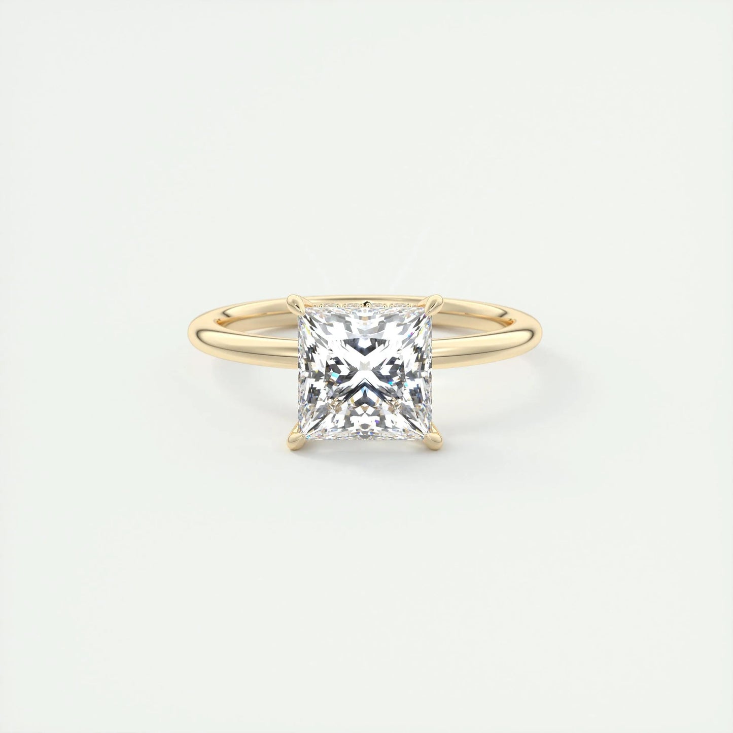 2.08 CT Princess Solitaire Hidden Halo Moissanite Engagement Ring