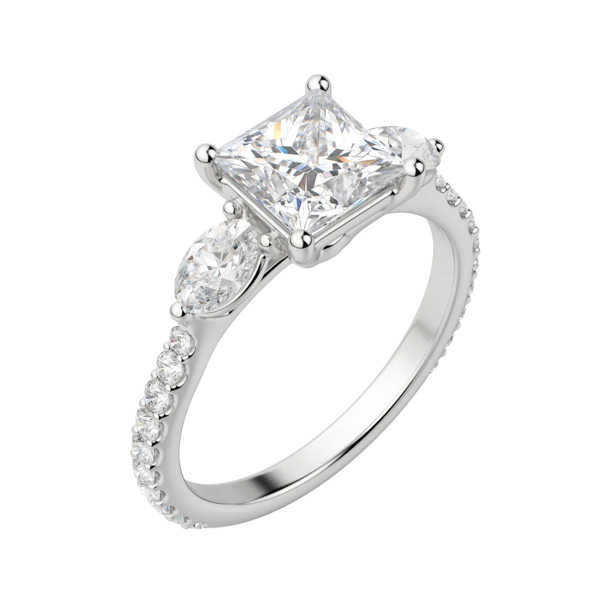 2.78 CT Princess 3 Stone Moissanite Engagement Ring