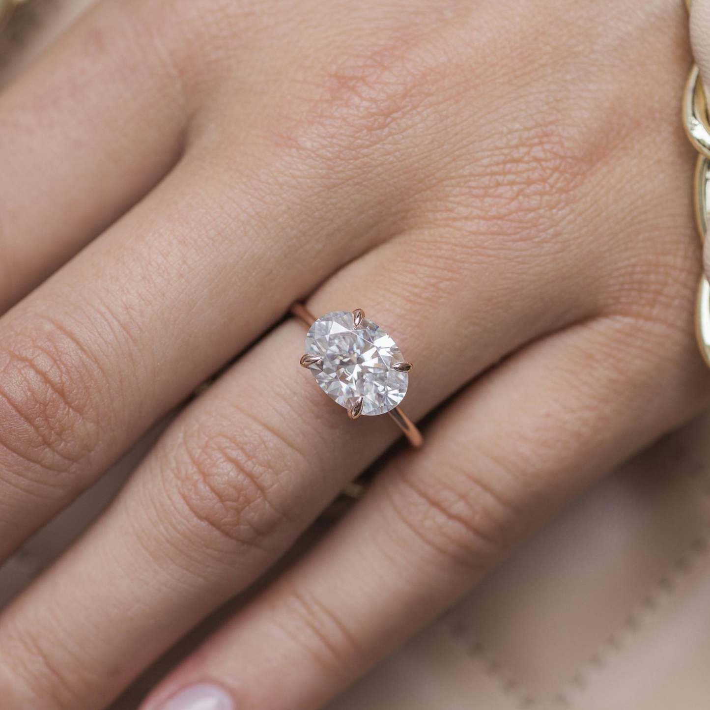 3.5 CT East West Oval Solitaire Lab Grown Diamond Engagement Ring