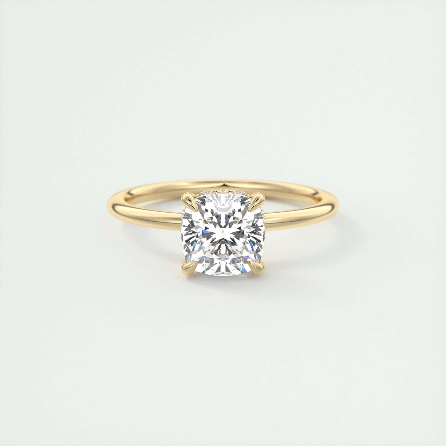 2.15 CT Cushion Solitaire Hidden Halo Moissanite Engagement Ring