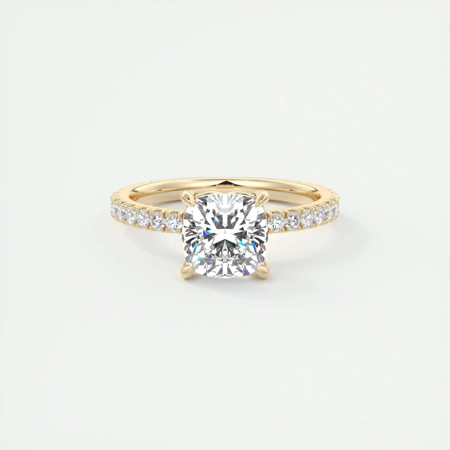 2.15 CT Cushion Cut Solitaire Pave Moissanite Engagement Ring